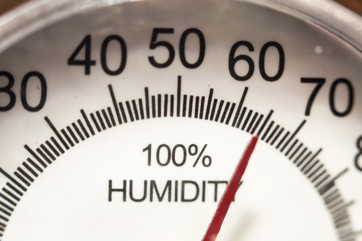 Humidity levels on a hygrometer