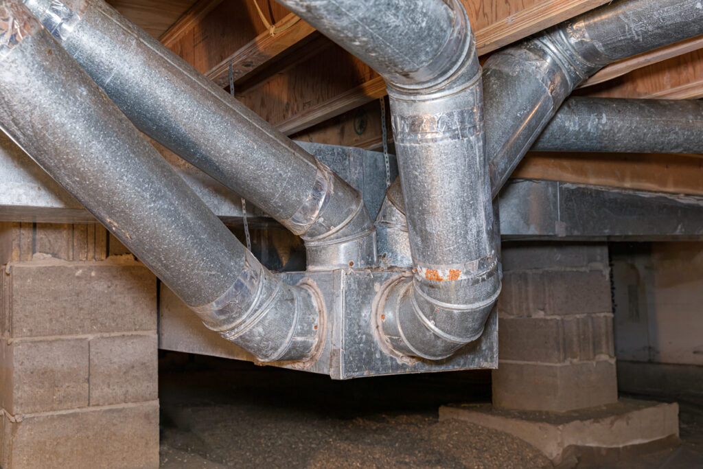 Ductwork in the crawl space of a residence